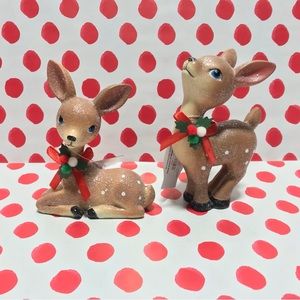 Retro Reindeer Christmas Ornament Tiered Tray Decor Set Of 2  NWT